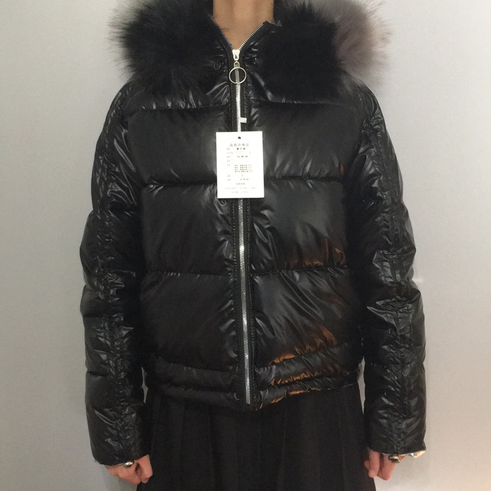 NWT Black puffer coat with black and grey fur